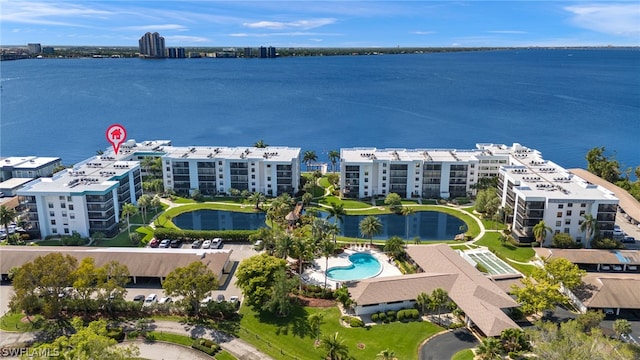 aerial view with a water view