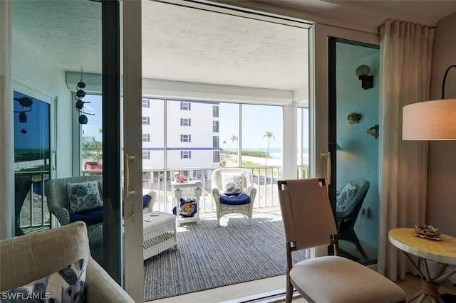 interior space with a textured ceiling