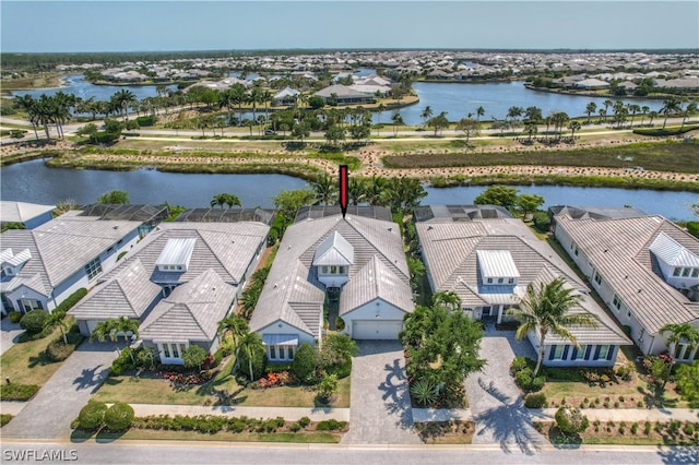 aerial view with a water view