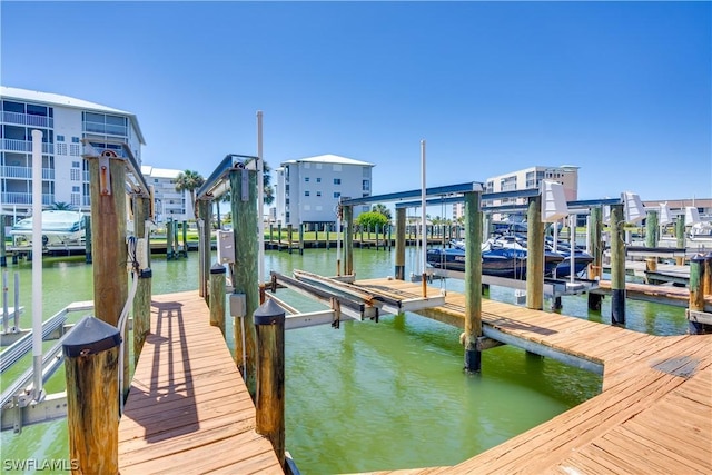 dock area with a water view