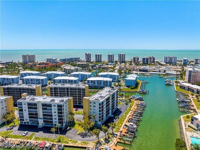 aerial view featuring a water view