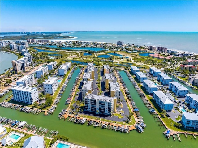 drone / aerial view featuring a water view