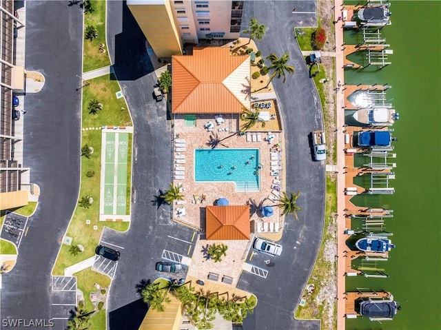 aerial view with a water view