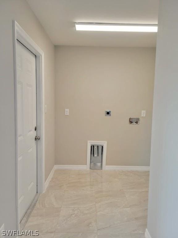 washroom featuring hookup for a washing machine, laundry area, hookup for an electric dryer, and baseboards