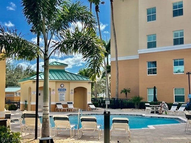 view of pool featuring a patio area