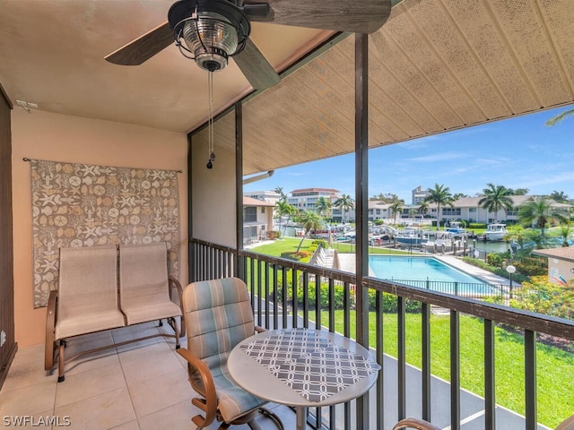 balcony with ceiling fan