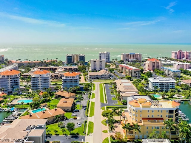 aerial view with a water view