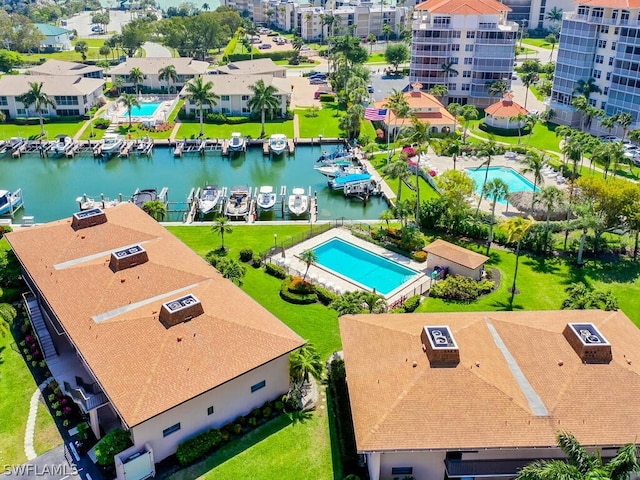 aerial view with a water view