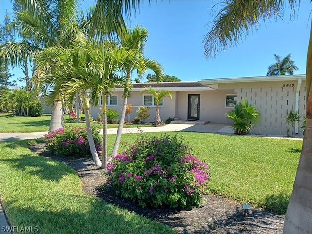 ranch-style house featuring a front lawn