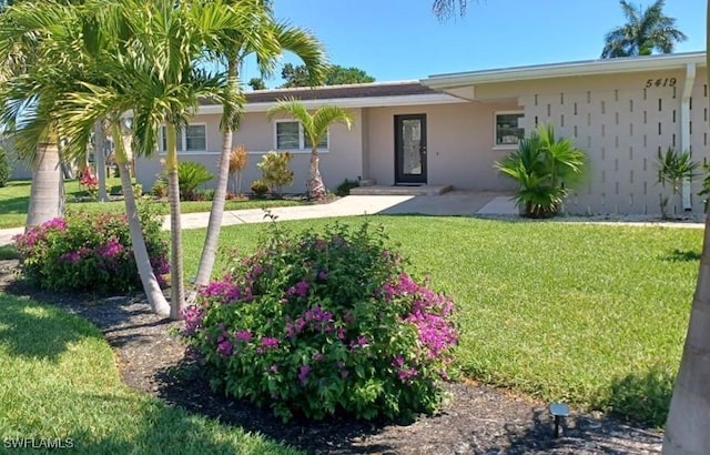 ranch-style house featuring a front lawn