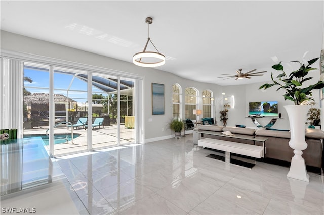 living room with ceiling fan