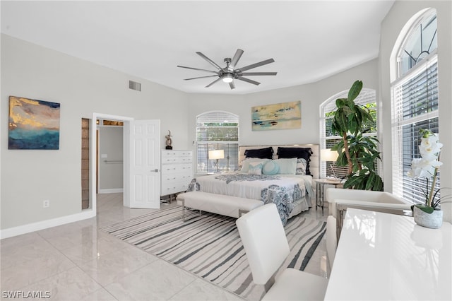 bedroom featuring ceiling fan