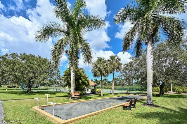 view of property's community featuring a lawn