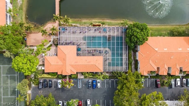 bird's eye view featuring a water view