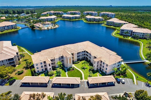 aerial view with a water view