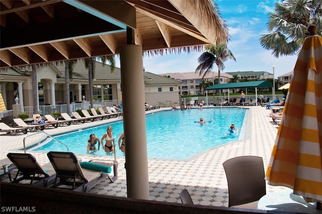 view of swimming pool featuring a patio