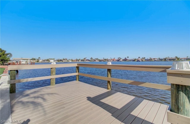 dock area with a water view