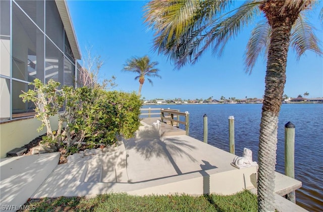 dock area with a water view