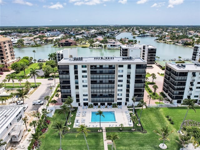 aerial view with a water view