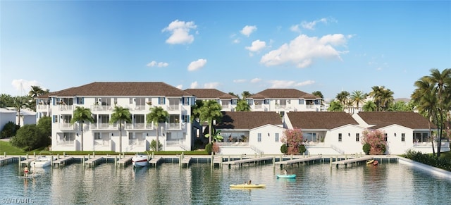 view of water feature with a boat dock