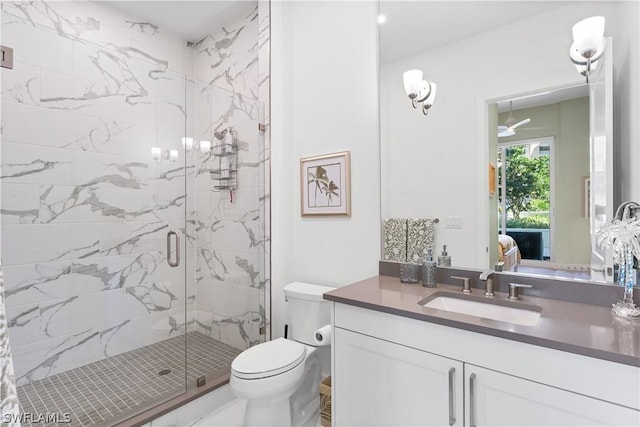 4142 Bay Beach Ln Unit 206, Fort Myers Beach, FL 33931 - full bathroom with ensuite bathroom, a stall shower, vanity, and a ceiling fan