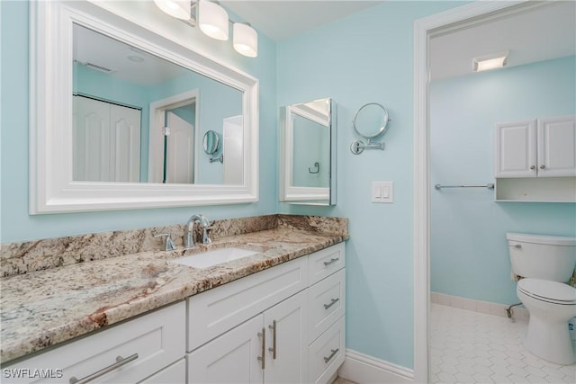 bathroom with tile patterned floors, toilet, and vanity