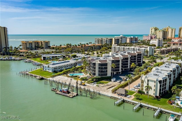 aerial view with a water view