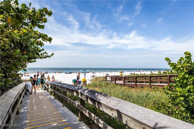 view of water feature featuring a beach view