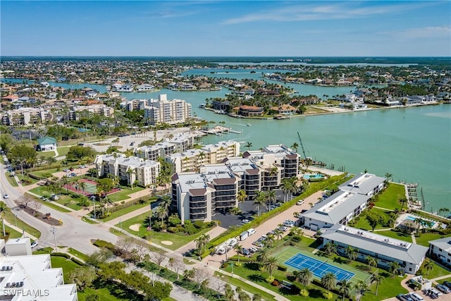 aerial view featuring a view of city and a water view