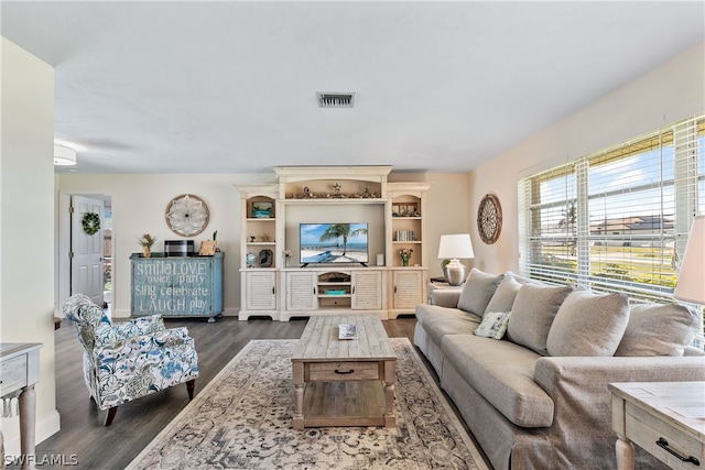 living room featuring dark hardwood / wood-style flooring