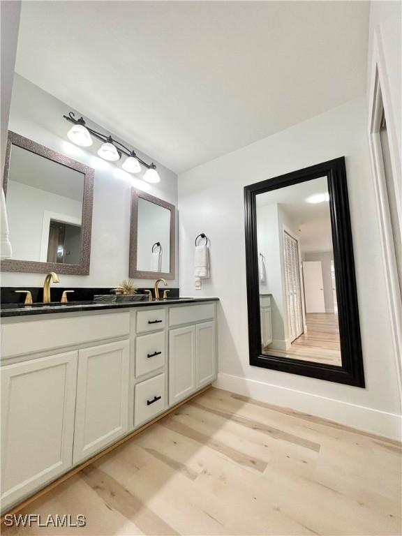 bathroom featuring vanity and wood-type flooring