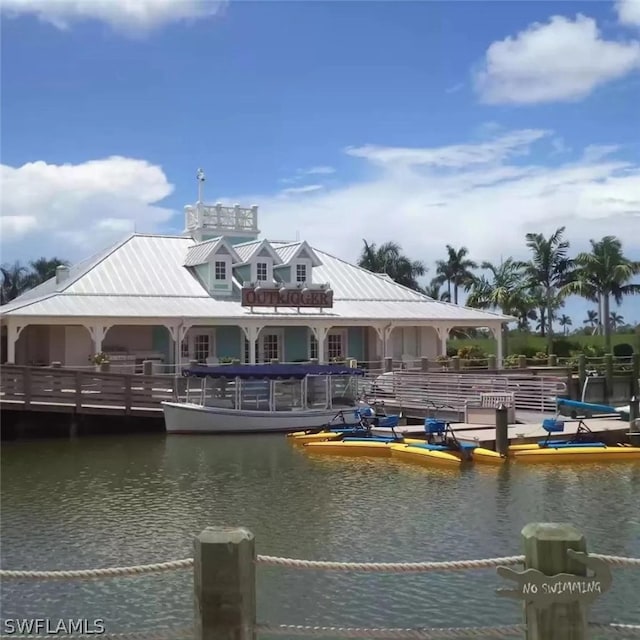 view of dock with a water view