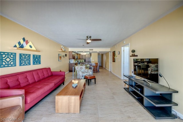 living room featuring ceiling fan