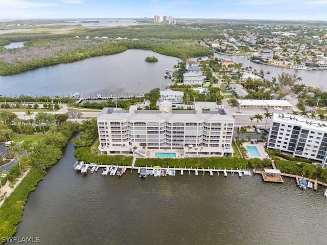 bird's eye view featuring a water view