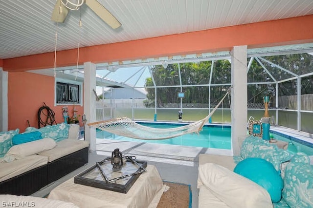 view of pool with a patio, a lanai, and outdoor lounge area