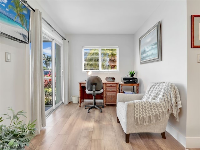 office with light hardwood / wood-style flooring