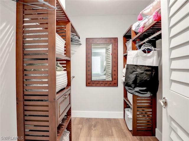 spacious closet with light hardwood / wood-style flooring