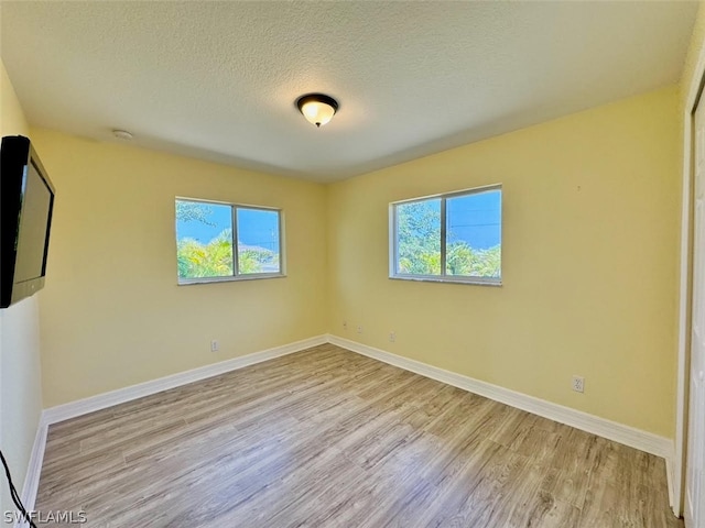 spare room with a textured ceiling, a wealth of natural light, and light wood-type flooring