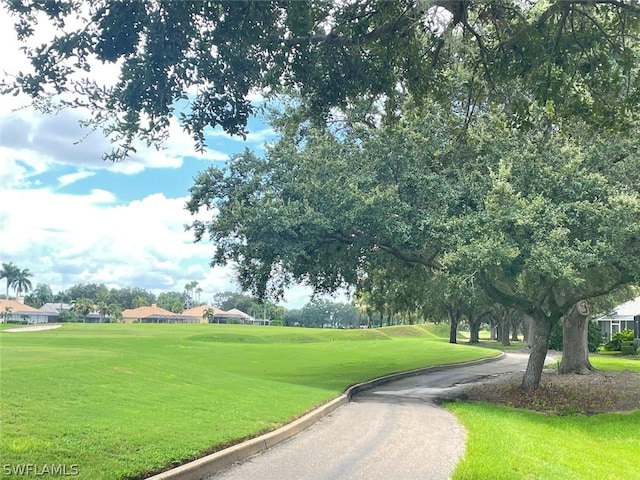 view of property's community with a lawn