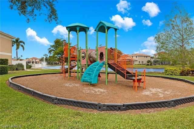 view of play area featuring a lawn