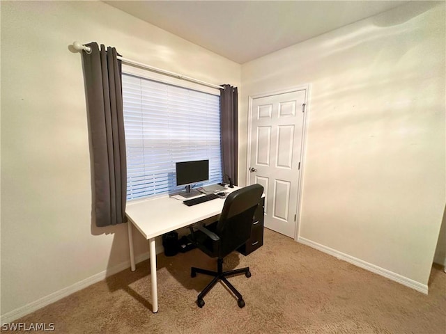 view of carpeted home office