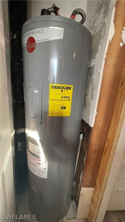 utility room featuring water heater