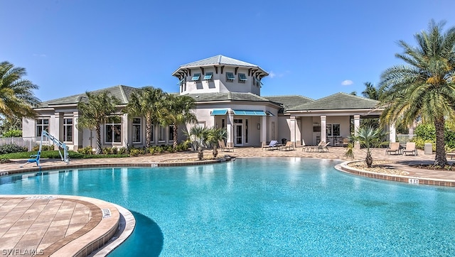 view of swimming pool with a patio area