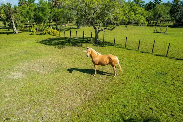 view of property's community with a rural view and a lawn