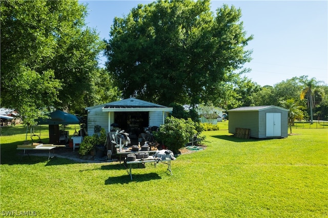 view of yard with a shed