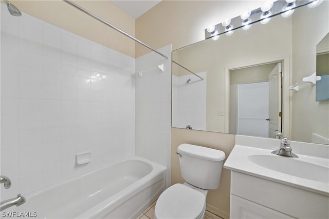 full bathroom with vanity, toilet, tiled shower / bath, and tile flooring