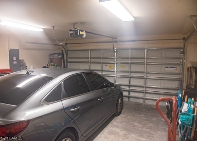 garage with a garage door opener