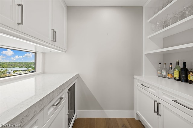 interior space featuring bar and dark hardwood / wood-style flooring