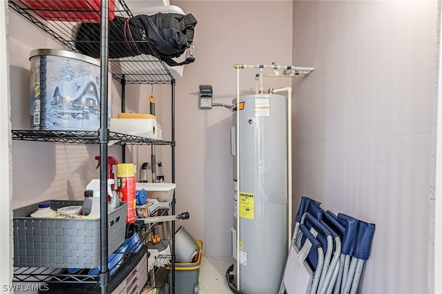 utility room featuring water heater