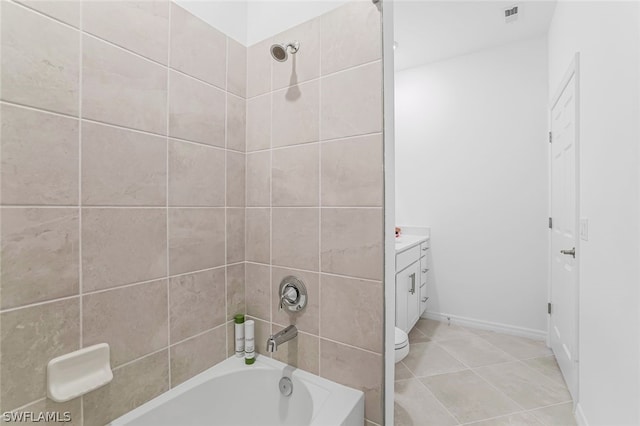 full bath with visible vents, bathing tub / shower combination, vanity, and tile patterned floors